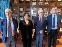 Da sinistra, Stefano Del Corso, Lucia Simonato, Cosimo Bracci Torsi, Luigi Ambrosio durante la presentazione del progetto per la valorizzazione di Piazza dei cavalieri