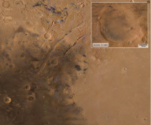 l cratere Jezero su Marte ripreso dalla sonda Mars Express dell’Agenzia spaziale europea (Esa). Crediti: Esa/Dlr/Fu Berlin